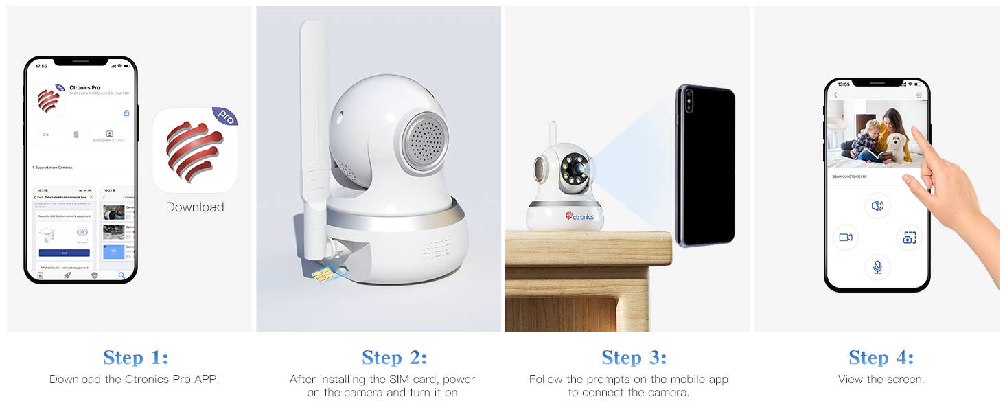Ctronics 4G LTE Indoor Surveillance Camera with SIM Card 360 PTZ Mo